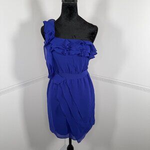 Ark & Co One Shoulder Ruffle Dress Blue Size Small